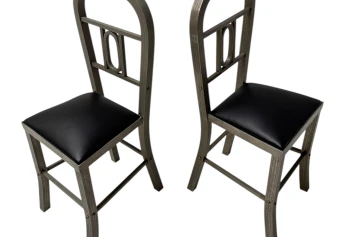 Two French Art Deco Side Chairs with Black Leather Seats, 1930s